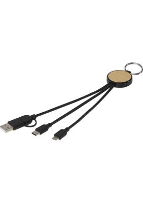 Tecta 6-in-1 recycled plastic/bamboo charging cable with keyring