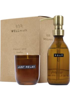 Wellmark Discovery 200 ml hand soap dispenser and 150 g scented candle set - bamboo fragrance